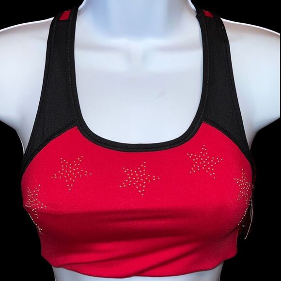 NWT PINK Victoria's Secret Ultimate Sports Stretch Bra Red With Gold Stars XS - Picture 7 of 7